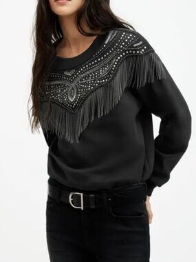 NWOT • DKNY • Studded Fringe Everywhere Sweatshirt •